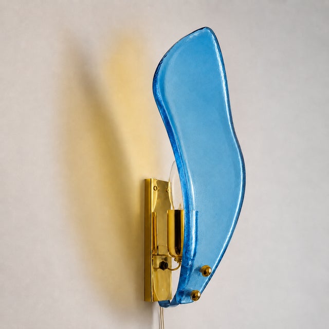 2020s Luxury Italian Light Blue Sanded Leaf Murano Glass Wall Sconces, 4 Pieces For Sale - Image 5 of 9