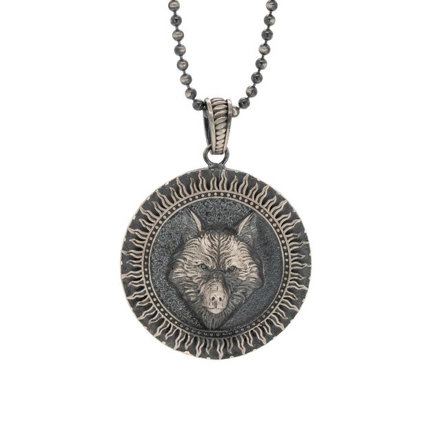 Metal Spirit Animal Wolf Symbol Pendant Sterling Silver Necklace For Sale - Image 7 of 7