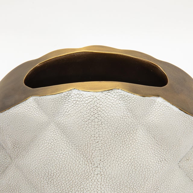 Metal Modern Quilted Vase in Shagreen With Brass Details by Kifu Paris For Sale - Image 7 of 7