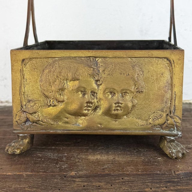 Antique Art Nouveau Brass Basket with Cherub Reliefs, 1890s For Sale - Image 6 of 10