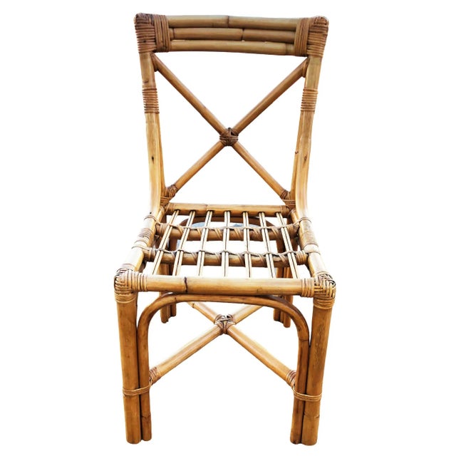 Coastal 1940s Restored Mid-Century Loop Arm Rattan Dining Chairs With "X" Back- Set of 4 For Sale - Image 3 of 9