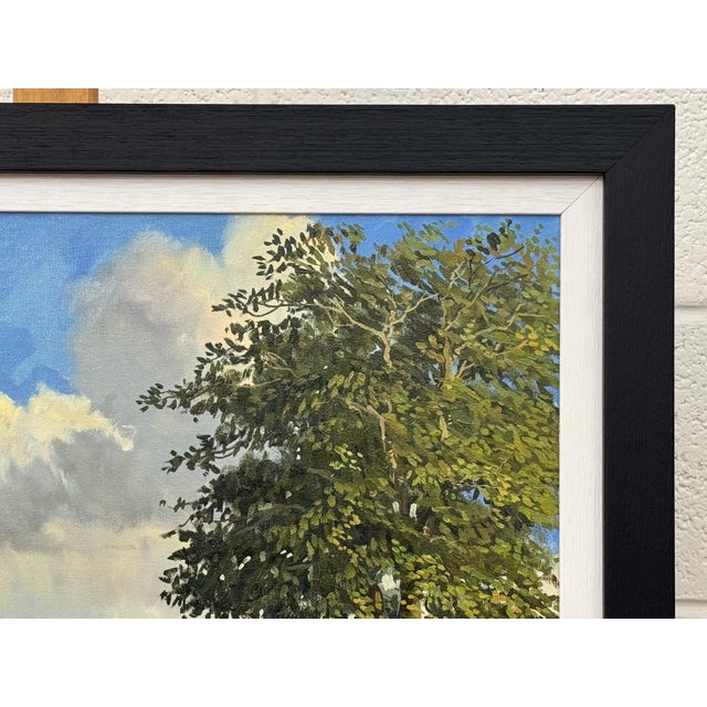 English Countryside Oil Painting with Thatched Cottage, River & Cows Grazing 1985 Circa For Sale - Image 12 of 15