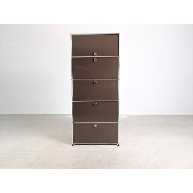 Postmodern Vintage Brown Filing Cabinet from USM Haller For Sale - Image 3 of 11