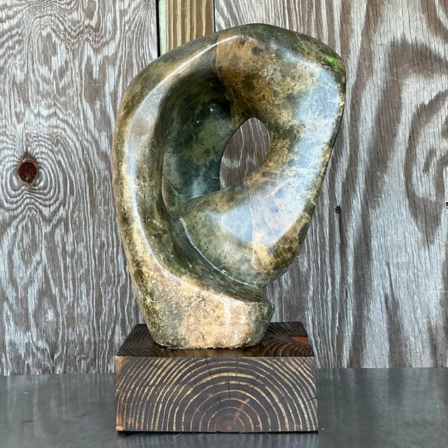 Vintage Boho Polished Stone Biomorphic Sculpture | Chairish