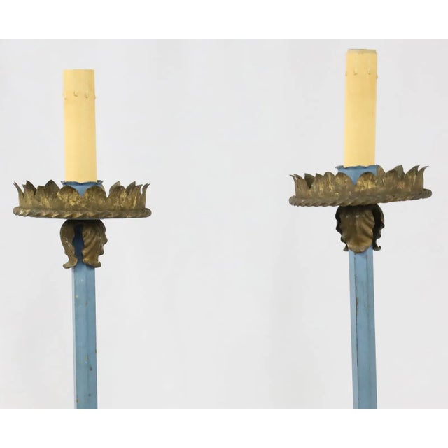 French Early 20th Century French Polychrome Torchiere Floor Lamps - a Pair For Sale - Image 3 of 4