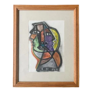 Original Mixed-Media Abstract Drawing With Frame by Louie DeVito