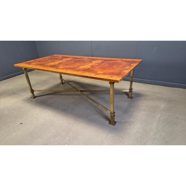 Brown Vintage Burl Wood and Brass Dining Table from Belgochrom, 1970s For Sale - Image 8 of 11