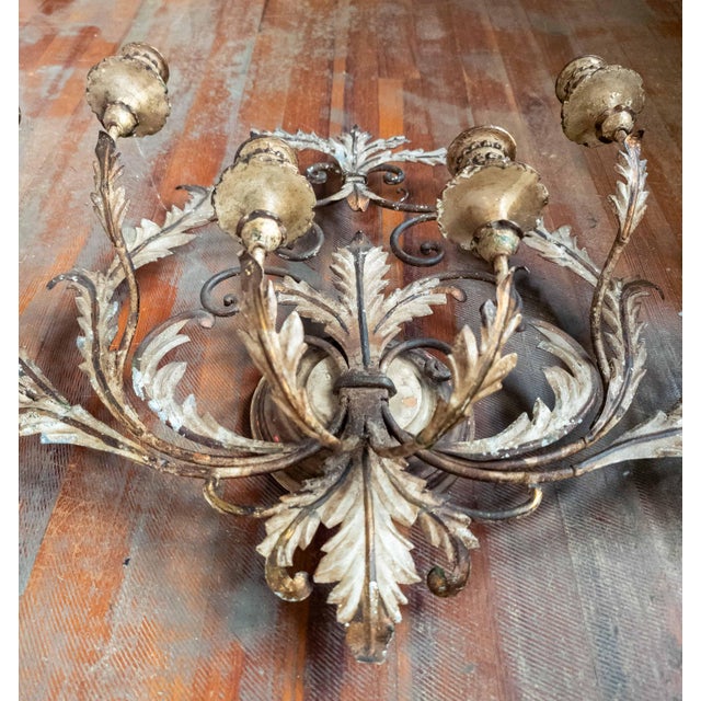20th Century Large 40" Wide Italian Hollywood Regency Tole and Wood Wall Sconce For Sale - Image 15 of 18
