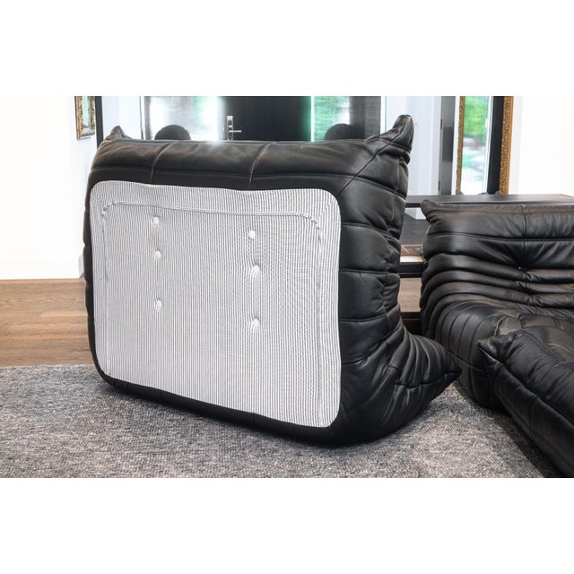 Michel Ducaroy for Ligne Roset Togo 4pc Black Leather Modular Sofa Set For Sale In Detroit - Image 6 of 9