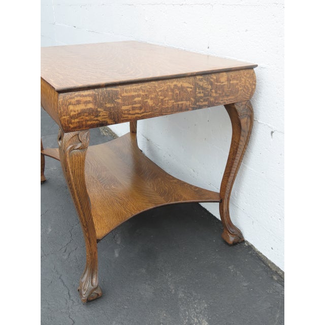 Early 1900s Ball and Claw Feet Tiger Oak Writing Office Desk Library Table 6410 For Sale - Image 11 of 17