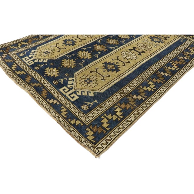 Vintage Caucasian Shirvan Prayer Rug with Mid-Century Modern Tribal Style 04'05 x 05'02. Give the look of woven wonders...