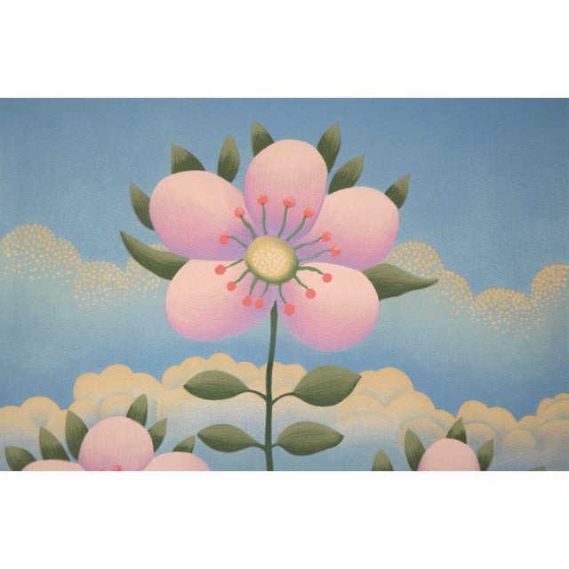 1980s Pink Flowers - Limited Edition Naive Serigraph by Ivan Rabuzin For Sale - Image 5 of 11