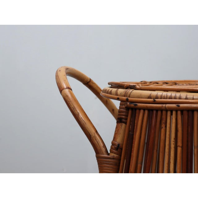 Vintage Italian Rattan Barrel Bar Cart, 1960s For Sale - Image 11 of 12