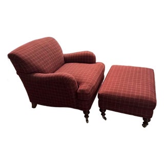 Vintage Ralph Lauren Upholstered Club Chair and Ottoman Set For Sale
