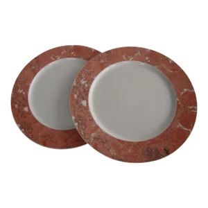 Vintage 1990s Villeroy & Boch Siena Coral Tone Marble Motif Dinner Plates- Set of 2