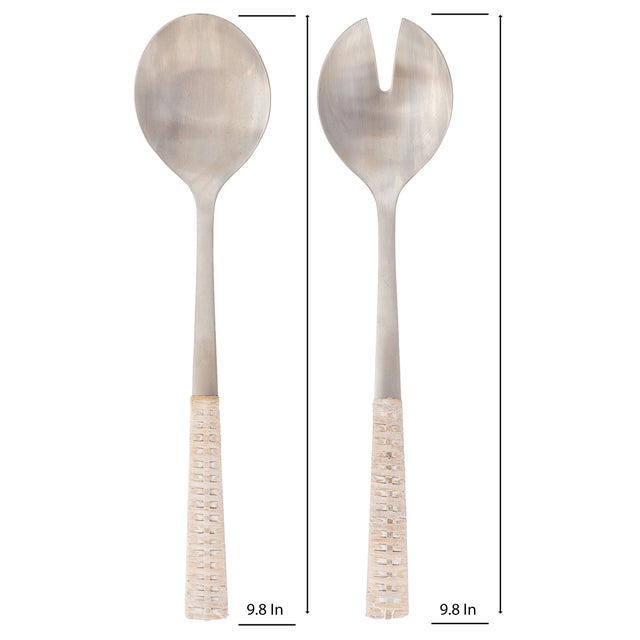 2020s Artifacts Rattan Stainless-Steel Serving Pieces with Gift Box in White - Set of 2 For Sale - Image 5 of 5