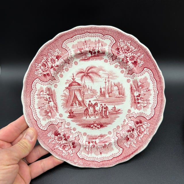 Pink A Pair of Antique Staffordshire "Palestine" Pink Transfer Decorated Plates, 1830’s For Sale - Image 8 of 12