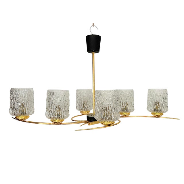 Metal Vintage French Pendant Light in Brass and Glass, 1960s For Sale - Image 7 of 12