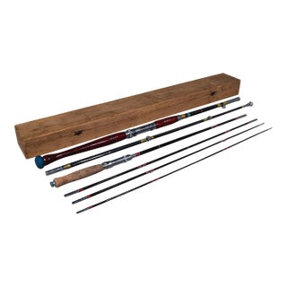 Vintage Cased Fishing Rod Set, Japanese, Cased, 8ft, 6ft, Mid Century, Pigeon For Sale