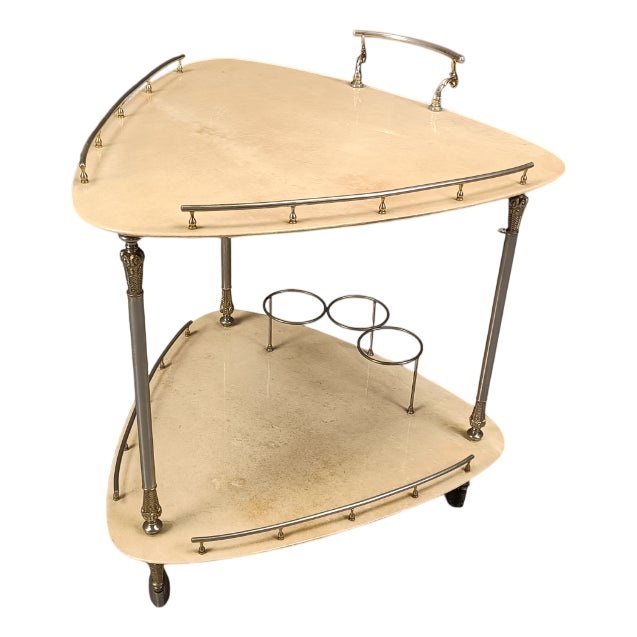 Italian Lacquered Goatskin / Parchment Serving Bar Cart attributed to Aldo Tura, 1960s For Sale