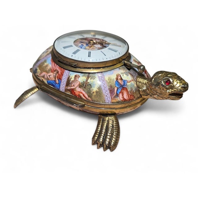 Enamel and Gilt Metal Tortoise-Shaped Repeater Clock with Mythologi, 1800s For Sale - Image 12 of 13