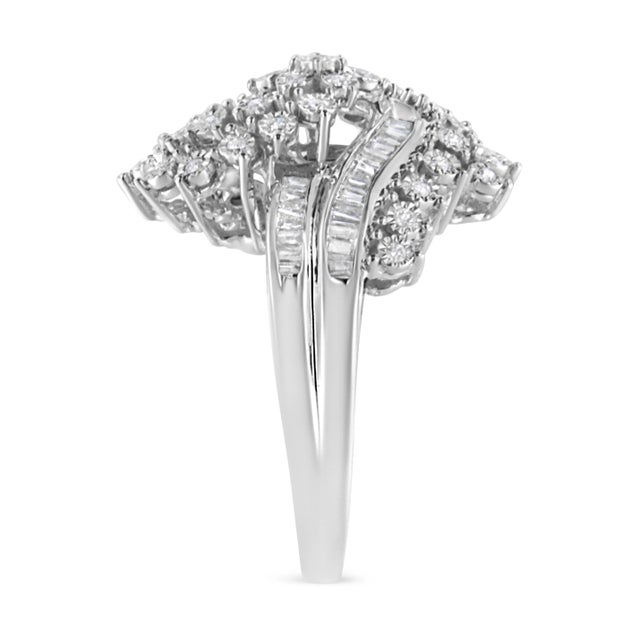 Early 21st Century .925 Sterling Silver 1/5 Cttw Miracle-Set Diamond Heart Cross-Over Bypass Ring (I-J Color, I2-I3 Clarity) - Size 6 For Sale - Image 5 of 7