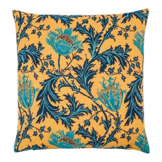 Morris Anemone Blue Gold Tapestry Cushion With Feather Filler - 55 X 55cm For Sale