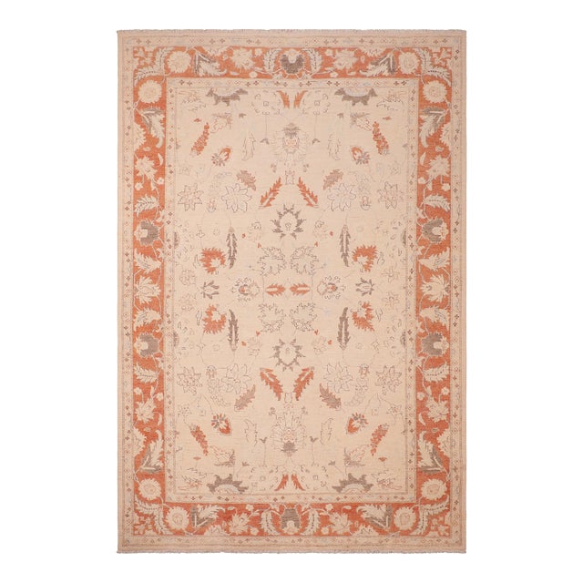 Boho Chic Ziegler Tan Rust Hand-Knotted Wool Rug - 6'6'' X 9'9'' For Sale
