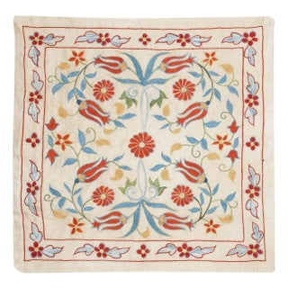 20"x20" Modern 100% Silk Embroidered Pillow Cover. Handmade Cushion Cover For Sale