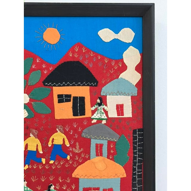 Black Tereza Laztiko – Signed Mexican Appliqué Folk Art Village Scene For Sale - Image 8 of 12