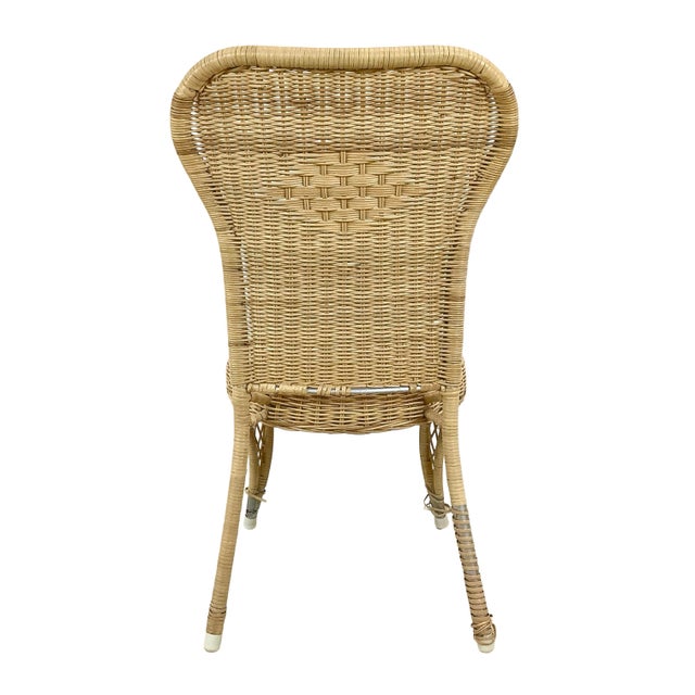 Wood Vintage Woven Wicker & Rattan Side Chair With Cushion For Sale - Image 7 of 18