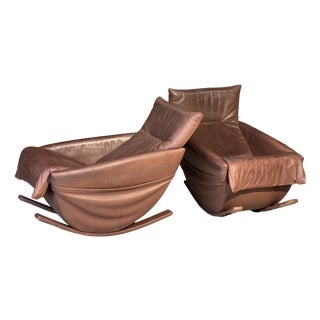 Rocking Chairs in Brown Leather from de Sede, Switzerland, 1970s, Set of 2 For Sale