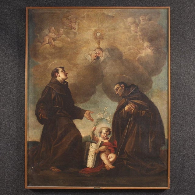 Italian Artist, Adoration of Friars with Cherubs, 1670, Oil on Canvas For Sale - Image 16 of 16