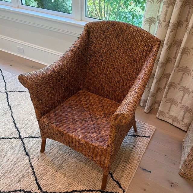 Vintage Philippine Herringbone Woven Rattan Lounge Chair For Sale - Image 4 of 12