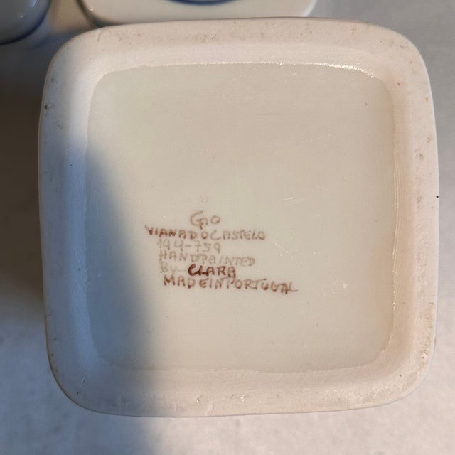 1990s Vintage Portuguese Kitchen Canister Set Heavy Porcelain Handpainted Floral Motif - Set of 4 For Sale - Image 5 of 7