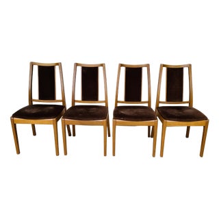 Vintage Wooden and Velvet Dining Chairs from Nathan, 1960s, Set of 4 For Sale