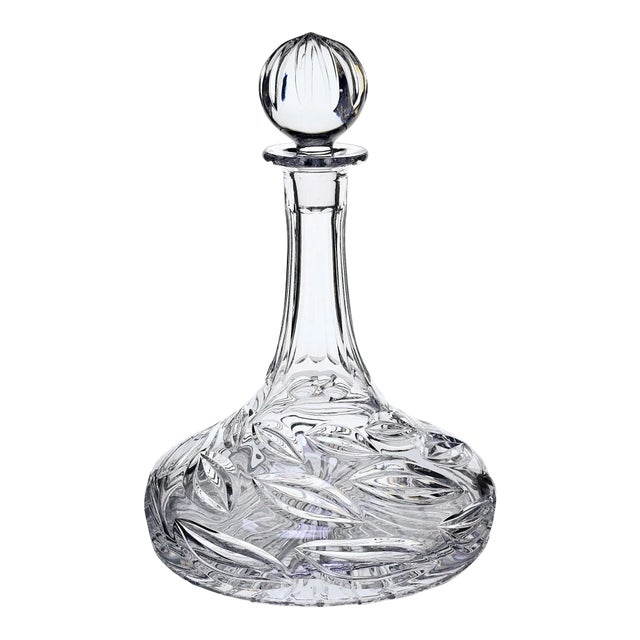 Crystal Captain's Decanter Leaf Leaves Cut Glass For Sale