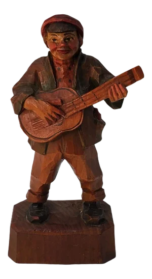 1954 Italian Anri Folk Art Guitar Player Wood Carving
