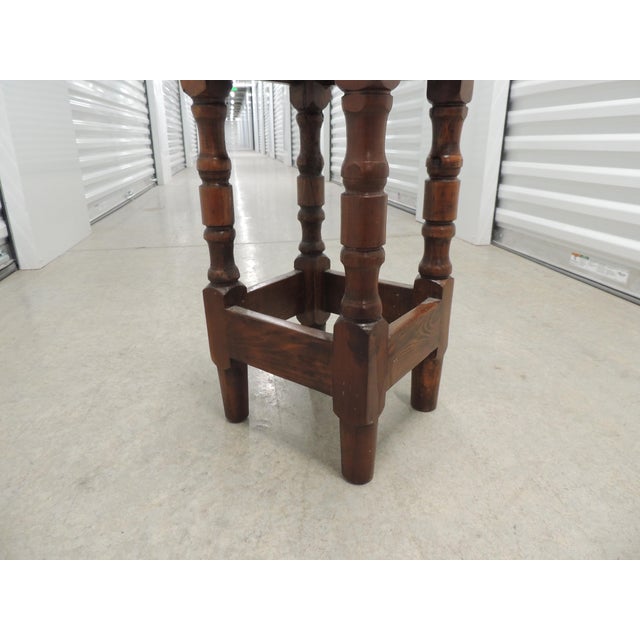Vintage Square Petite Turned Wood Stand or Stool. Could be used as a small cocktail table. Size: 10.25" square x 21.75"H