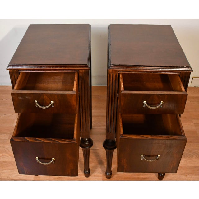 1930s 1930s Pair of French Style Dark Mahogany Nightstands / Bedside Tables For Sale - Image 5 of 13