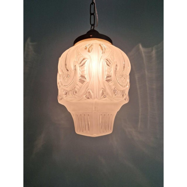 Copper Art Deco Pendant Light in Frosted Clear Glass, 1930s For Sale - Image 8 of 15