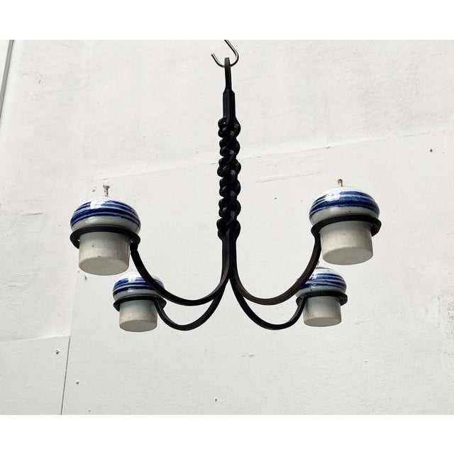 Mid-Century Modern Danish Studio Pottery Wrought Iron Oil Lamp by Tue Poulsen for Tue Keramik, 1960s For Sale - Image 9 of 18