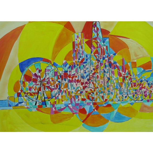 2010s 2013 Pia Bacca Post Impressionist Oil on Canvas of Chicago Cityscape For Sale - Image 5 of 9