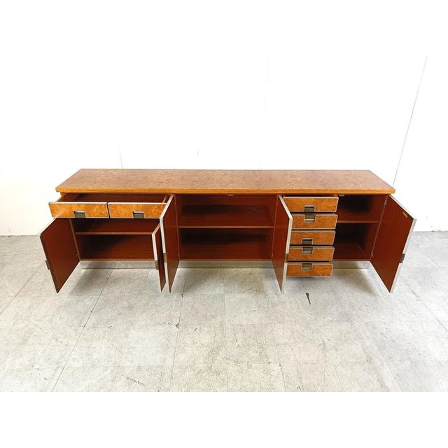 Vintage Italian Burl Wood Credenza, 1970s For Sale - Image 4 of 10