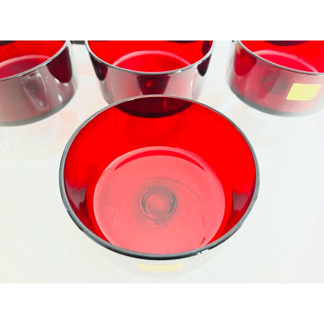 Vintage 1960s French Red Glass Coupes, Set of 8 For Sale - Image 4 of 8