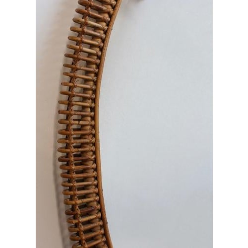 Large Italian Rattan Wall Mirror, 1960s For Sale - Image 3 of 12