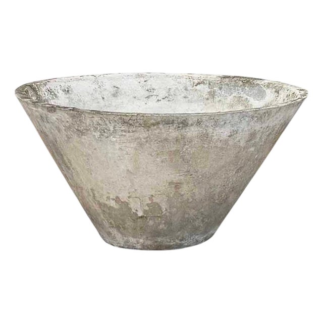 1960s Large 22" Diam. 11.6" Tall Tapered Concrete W. Guhl Planter A+ Patina For Sale