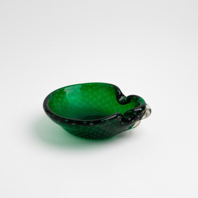 Emerald Vintage Emerald Green Murano Bullicante Art Glass Catchall Dish For Sale - Image 8 of 14