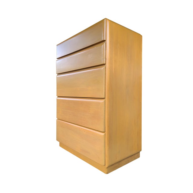 Wood Star Dust 5-Drawer Tall Boy Dresser Designed by Russel Wright / Restored For Sale - Image 7 of 10