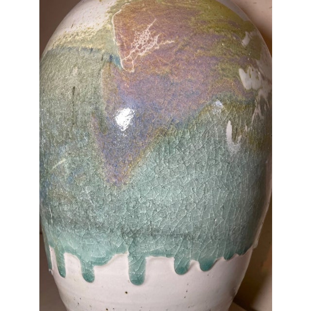 1990s Large Original Handmade Glazed John Shedd Stoneware Pastel Pottery Vase For Sale - Image 11 of 12